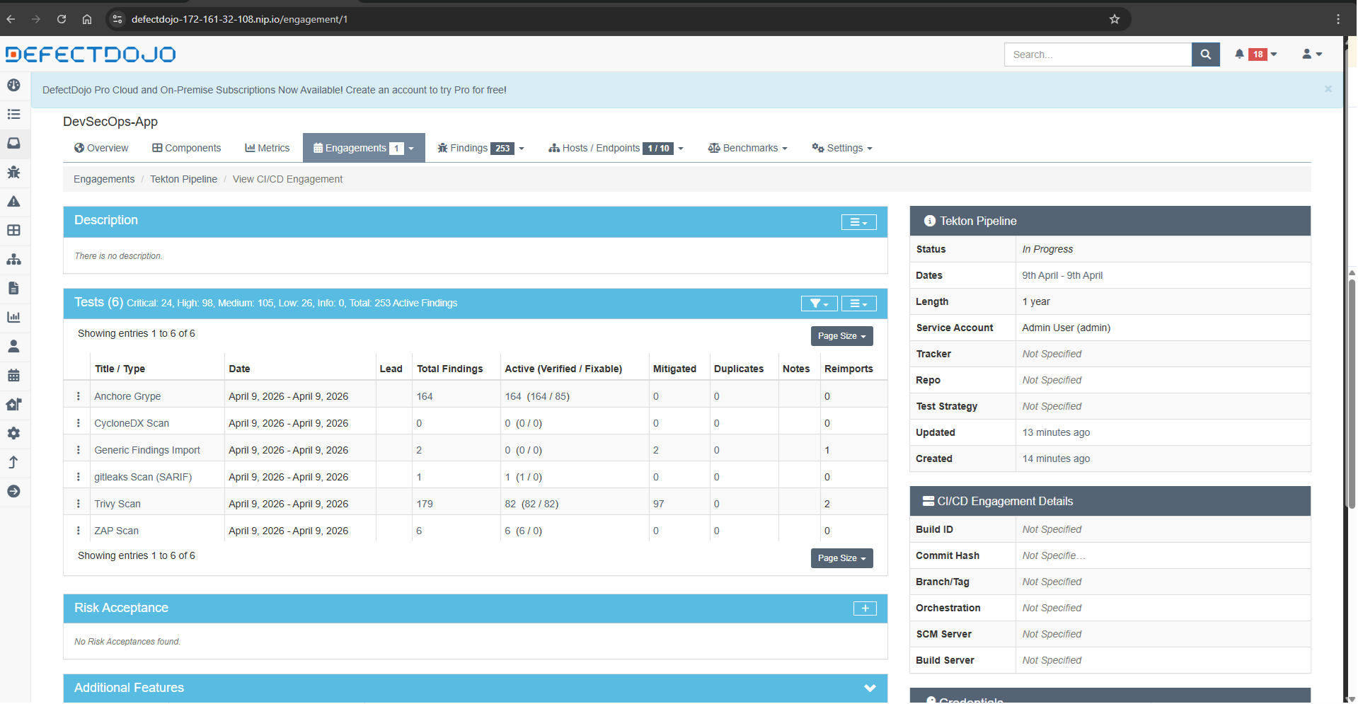 DefectDojo Dashboard